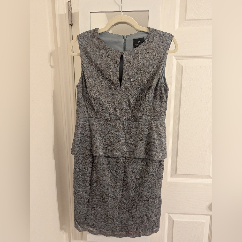 Adrianna Papell Mint And Silver Lace Peplum Dress